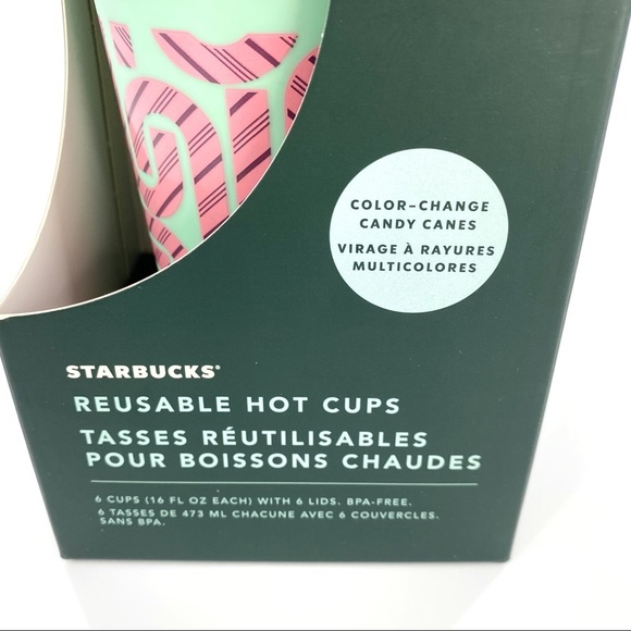 Starbucks 6 Reusable Hot Cups 16oz Color Change Christmas Candy Canes NIB 2020 - Picture 3 of 7